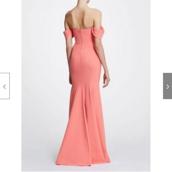 NWT Marchesa Notte Coral Off Shoulder Embellished Crepe Gown Dress 4 - Picture 2 of 11